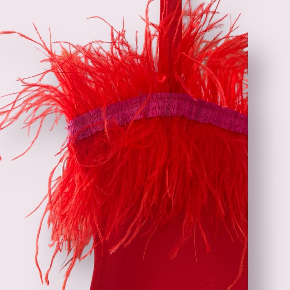 ❤️🔥 STAUD Etta Dress | Size S | Blood Orange Feather Mini ❤️🔥 - Picture 7 of 9